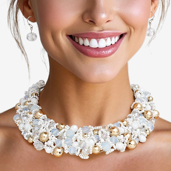 Bib White Artistic Glass Copper Choker Necklace