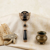 Egyptian Gold Scarab Black Dangle Brooch Pin