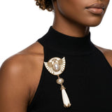 Egyptian Gold Scarab Ivory Dangle Brooch Pin