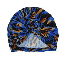 Load image into Gallery viewer, Turban Pre-Tied Knot Blue Animal Print for Women
