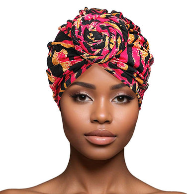 Turban Pre-Tied Knot Fuchsia/Red Animal Print for Women