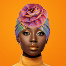 Cargar imagen en el visor de la galería, Turban Pre-Tied Flower Orange Purple Zebra Women

