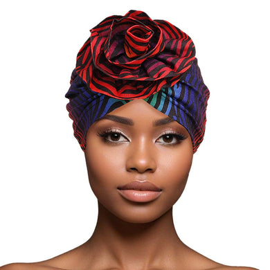 Turban Pre-Tied Flower Red Ombre Zebra for Women