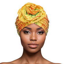 Load image into Gallery viewer, Turban Pre-Tied Flower Yellow Ombre Zebra Women

