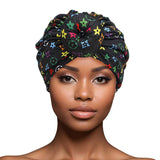 Turban Pre-Tied Donut Black Monogram Print Women