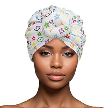 Load image into Gallery viewer, Turban Pre-Tied Donut White Monogram Print Women

