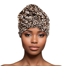 Load image into Gallery viewer, Turban Pre-Tied Flower Velvet Cheetah Print Women
