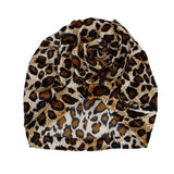 Turban Pre-Tied Flower Velvet Leopard Print Women