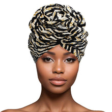 Load image into Gallery viewer, Turban Pre-Tied Flower Velvet Zebra Print Women
