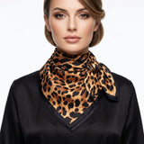 Silky Square Camel Leopard Print Fashion Scarf