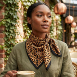Silky Square Camel Leopard Print Fashion Scarf