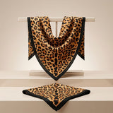 Silky Square Camel Leopard Print Fashion Scarf