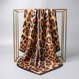 Silky Square Camel Leopard Print Fashion Scarf