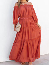 Cargar imagen en el visor de la galería, Ruffle Trim Off Shoulder Long Sleeve Maxi Dress
