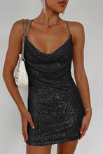 Load image into Gallery viewer, Cowl Neck Contrast Sequin Sleeveless Mini Dress
