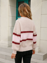 Load image into Gallery viewer, Striped Quarter-Zip Lantern Sleeve Sweater
