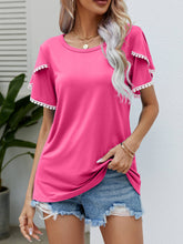 Load image into Gallery viewer, Pom-Pom Trim Flutter Sleeve Round Neck Tee
