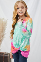 Load image into Gallery viewer, Girls Tie-Dye Twist Front Long Sleeve Top
