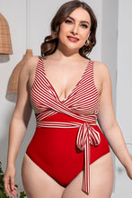 Cargar imagen en el visor de la galería, Plus Size Striped Tie-Waist One-Piece Swimsuit
