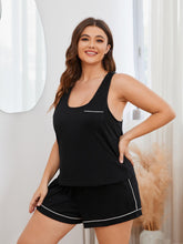 Cargar imagen en el visor de la galería, Conjunto de camiseta sin mangas con espalda nadadora y pantalón corto con ribete en contraste de talla grande
