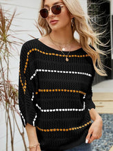 Cargar imagen en el visor de la galería, Eyelet Striped Round Neck Knit Top
