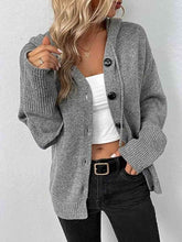 Cargar imagen en el visor de la galería, Button Up Drawstring Long Sleeve Hooded Cardigan
