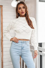 Load image into Gallery viewer, Openwork Plaid Round Neck Cropped Sweater
