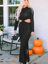 Load image into Gallery viewer, Cutout Round Neck Long Sleeve Slit Maxi Dress
