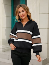 Load image into Gallery viewer, Striped Quarter-Zip Lantern Sleeve Sweater
