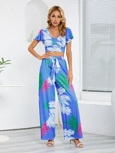 Load image into Gallery viewer, Printed V-Neck Top and Tied Pants Set
