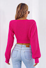 Load image into Gallery viewer, Bow V-Neck Long Sleeve Cropped Sweater
