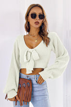 Load image into Gallery viewer, Bow V-Neck Long Sleeve Cropped Sweater
