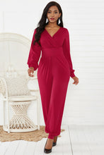 Load image into Gallery viewer, Gathered Detail Surplice Lantern Sleeve Jumpsuit
