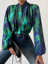 Load image into Gallery viewer, Tie-Dye Button Up Balloon Sleeve Blouse
