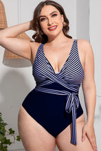 Load image into Gallery viewer, Plus Size Striped Tie-Waist One-Piece Swimsuit
