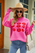 Load image into Gallery viewer, Lip Graphic Slit Dropped Shoulder Sweater
