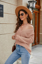 Load image into Gallery viewer, Raglan Sleeve Ribbed Trim Plunge Knit Top
