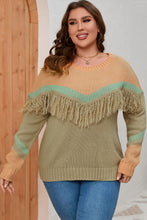 Load image into Gallery viewer, Plus Size Fringe Detail Round Neck Long Sleeve Sweater
