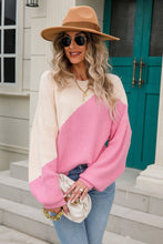 Load image into Gallery viewer, Two-Tone Round Neck Ribbed Sweater
