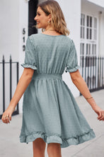Load image into Gallery viewer, Swiss Dot Frill Trim Flounce Sleeve V-Neck Dress
