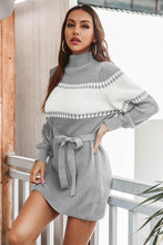 Cargar imagen en el visor de la galería, Contrast Tie Front Long Sleeve Sweater Dress
