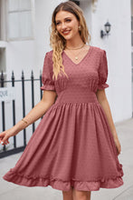 Load image into Gallery viewer, Swiss Dot Frill Trim Flounce Sleeve V-Neck Dress
