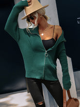 Load image into Gallery viewer, Rib-Knit Zip Up Collared Cardigan
