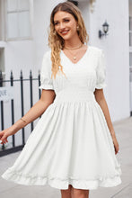 Load image into Gallery viewer, Swiss Dot Frill Trim Flounce Sleeve V-Neck Dress
