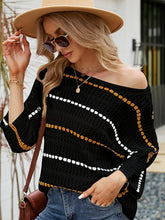 Cargar imagen en el visor de la galería, Eyelet Striped Round Neck Knit Top
