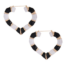Load image into Gallery viewer, Black and White Heart Bamboo Hoops
