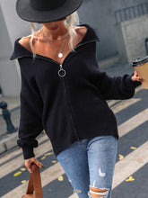 Load image into Gallery viewer, Rib-Knit Zip Up Collared Cardigan

