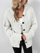 Cargar imagen en el visor de la galería, Button Up Drawstring Long Sleeve Hooded Cardigan
