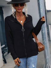 Load image into Gallery viewer, Rib-Knit Zip Up Collared Cardigan
