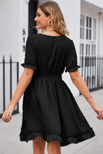 Load image into Gallery viewer, Swiss Dot Frill Trim Flounce Sleeve V-Neck Dress
